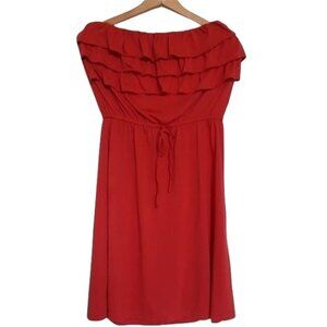 New cute summer dress strapless ruffles drawstring waist coral size large.